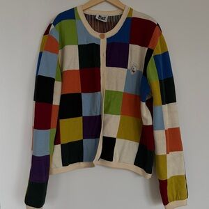 Colorblock Checkered Cardigan Sweater - Multicolor